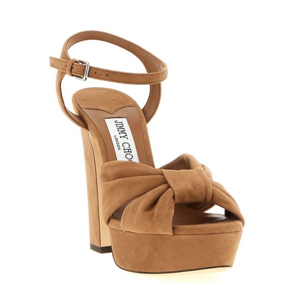 Jimmy Choo Tan Suede Bow Heels